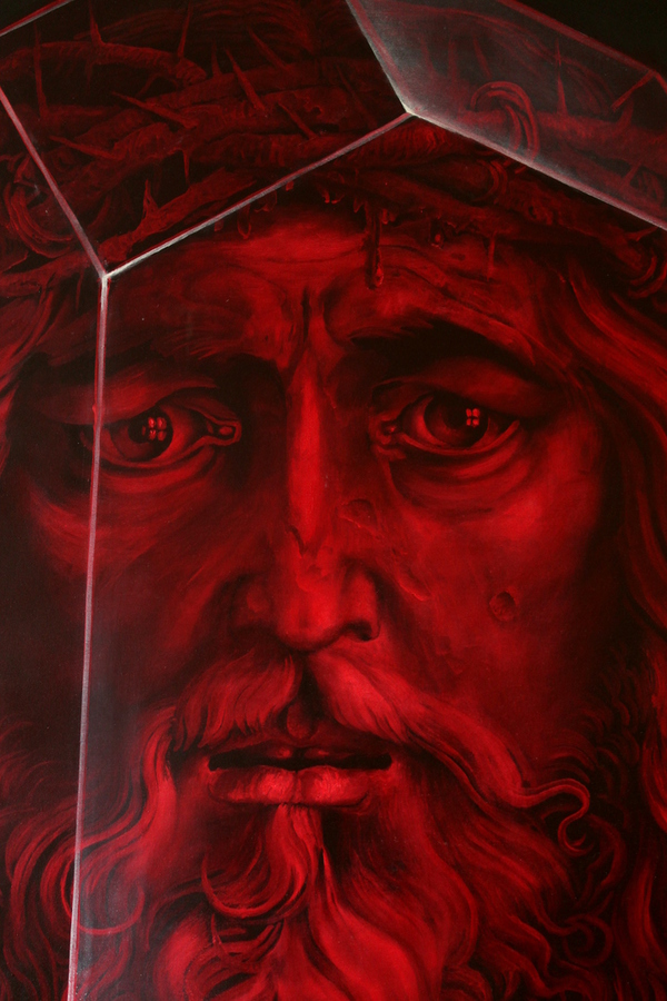 Hans-Peter Müller | Christos des Abendlandes | Hommage à Abrecht Dürer | Ausschnitt | Öl / Leindwand | Surrealismus-Aktuelle.com