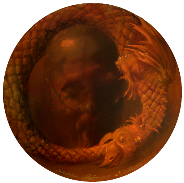 Hans-Peter Müller | Selbstporträt mit Ouroboros | Surrealismus-Aktuelle.com