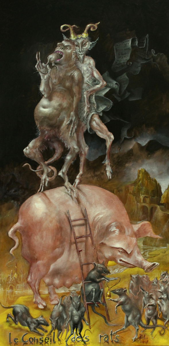 Hans-Peter Müller | Der Rat der Ratten (La Fontaine) | surrealismus-aktuelle.com