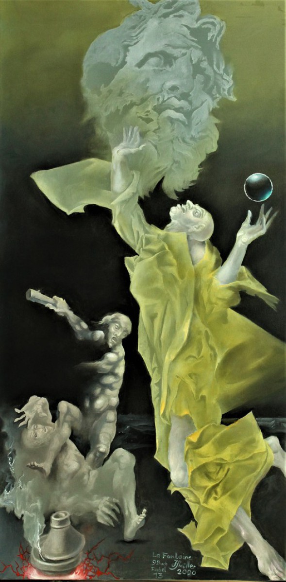 Hans-Peter Müller | La Fontaine - Buch 9, 13. Fabel, Jupiter und der Reisende | Surrealismus-Aktuelle.com